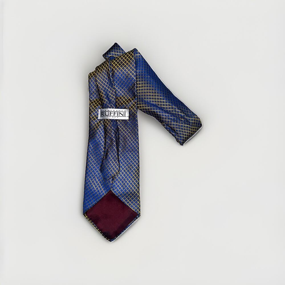 Gianfranco Ruffini Men's Tie Blue/Gold Geometric Pattern Pointed Style